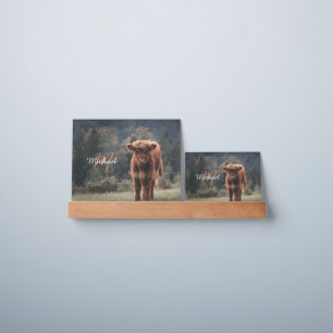 Highland cow calf autumn grass monogram initial picture ledge