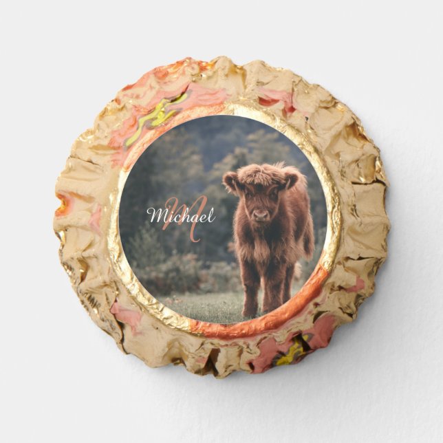 Highland cow calf autumn grass monogram initial reese's peanut butter cups (Front)