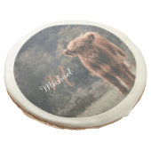 Highland cow calf autumn grass monogram initial sugar cookie (Angled)