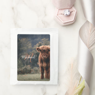 Highland cow calf autumn grass monogram initial tea bag drink mix