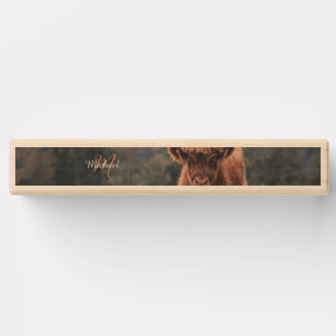 Highland cow calf autumn grass monogram initial topple tower