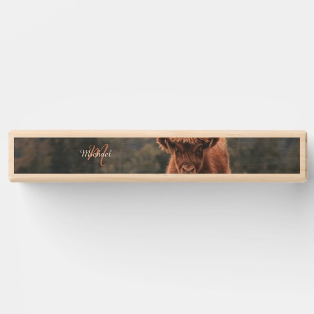 Highland cow calf autumn grass monogram initial topple tower (Front)