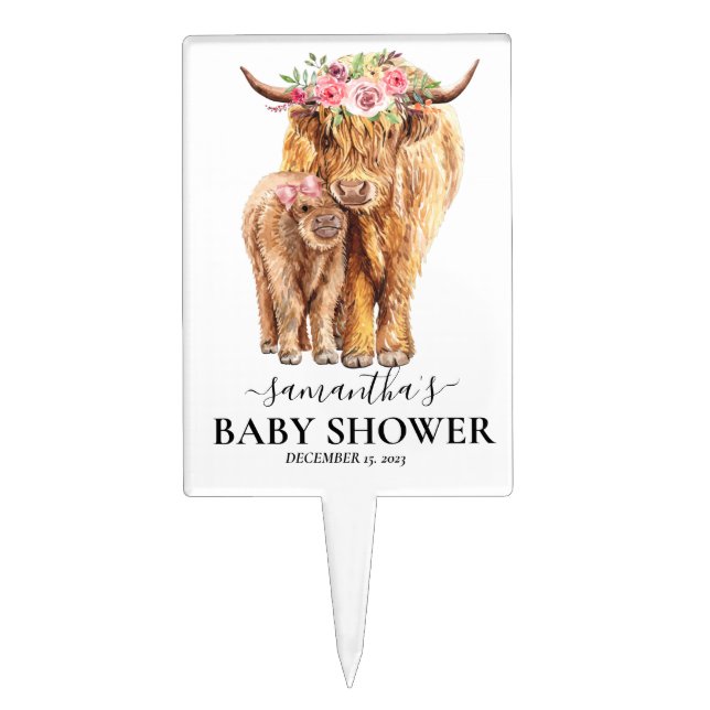 Highland Cow Calf Baby shower   Cake Topper (Front)