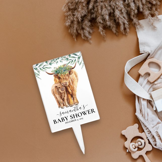 Highland Cow Calf Baby shower Eucalyptus Cake Topper (Creator Uploaded)