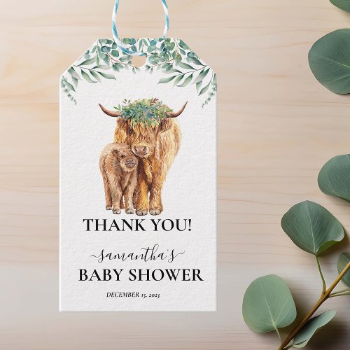 Highland Cow Calf Baby Shower Eucalyptus Gift Tags