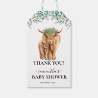 Highland Cow Calf Baby Shower Eucalyptus Gift Tags