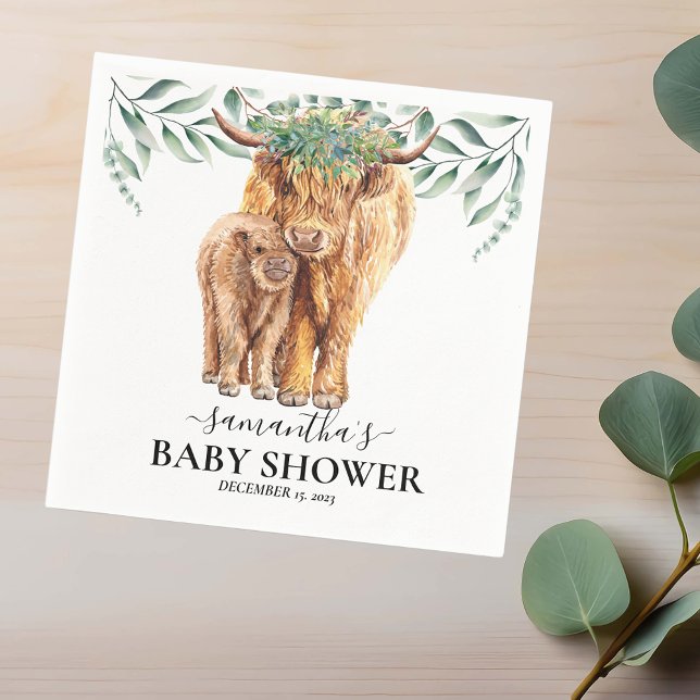  Highland Cow Calf Baby Shower Eucalyptus  Napkins (Creator Uploaded)