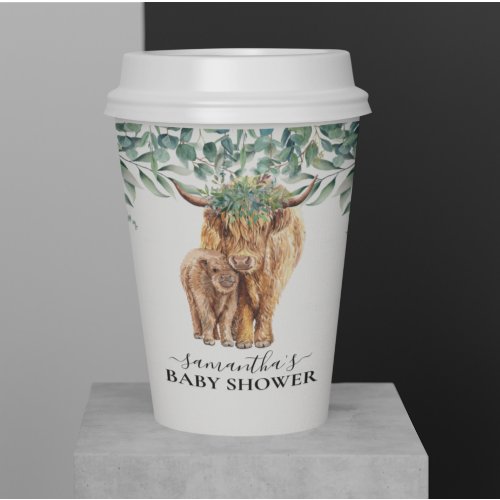 Highland Cow Calf Baby Shower Eucalyptus   Paper Cups