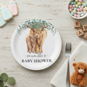 Highland Cow Calf Baby Shower Eucalyptus  Paper Plates