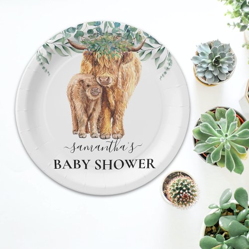 Highland Cow Calf Baby Shower Eucalyptus  Paper Plates