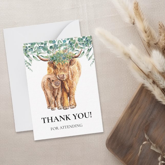 Highland Cow Calf Baby Shower Eucalyptus Thank you Note Card (Creator Uploaded)