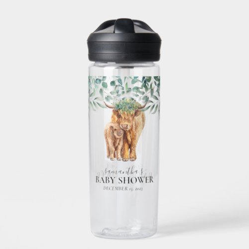 Highland Cow Calf Baby Shower Eucalyptus   Water Bottle