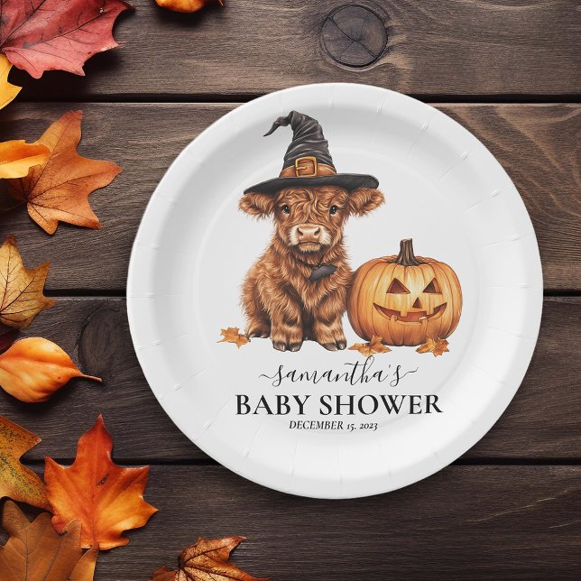  Highland Cow Calf Baby Shower Halloween Witch Paper Plates (Creator Uploaded)