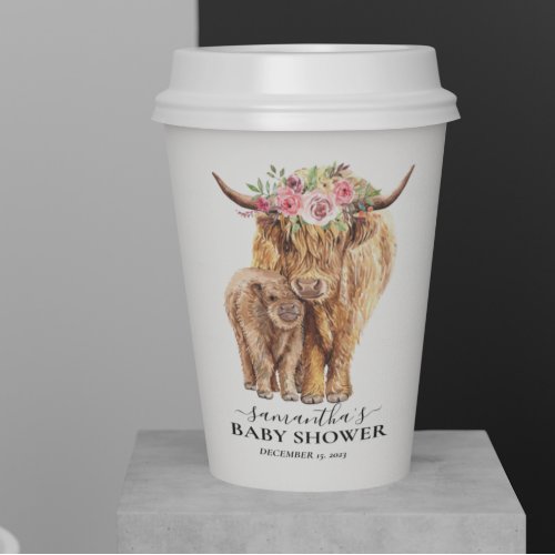  Highland Cow Calf Baby Shower Watercolor  Paper Cups
