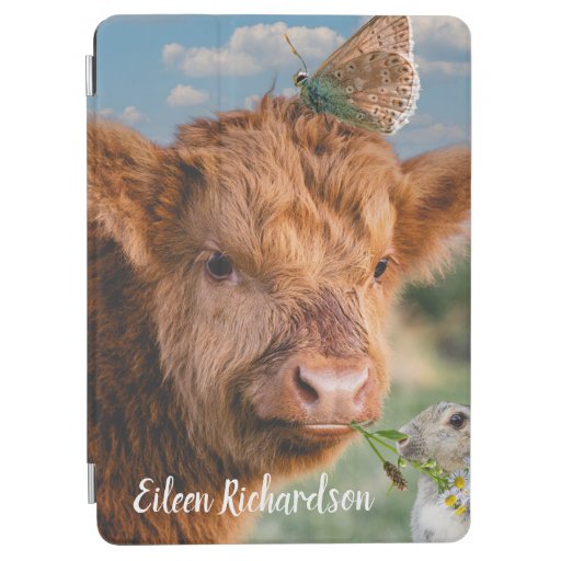 Highland cow calf hare butterfly personalisable iPad air cover