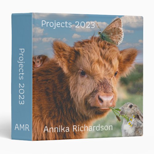 Highland cow calf hare hamster personalizable 3 ring binder