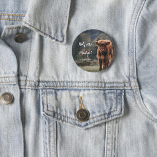 Highland cow calf monogram first birthday party button