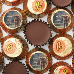 Highland cow calf monogram first birthday party reese's peanut butter cups