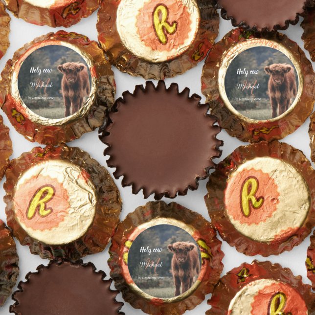 Highland cow calf monogram first birthday party reese's peanut butter cups (Assorted)