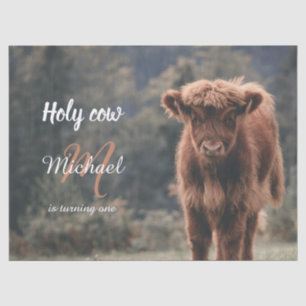 Highland cow calf monogram first birthday party tissue paper