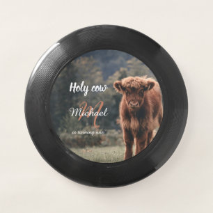 Highland cow calf monogram first birthday party Wham-O frisbee