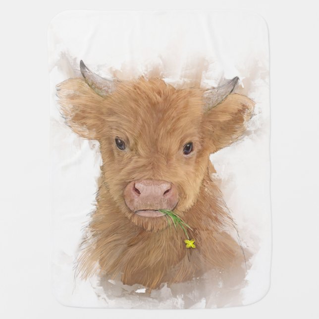 Highland Cow Calf Portrait Baby Blanket (Front)