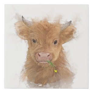 Highland Cow Calf Portrait Faux Canvas Print