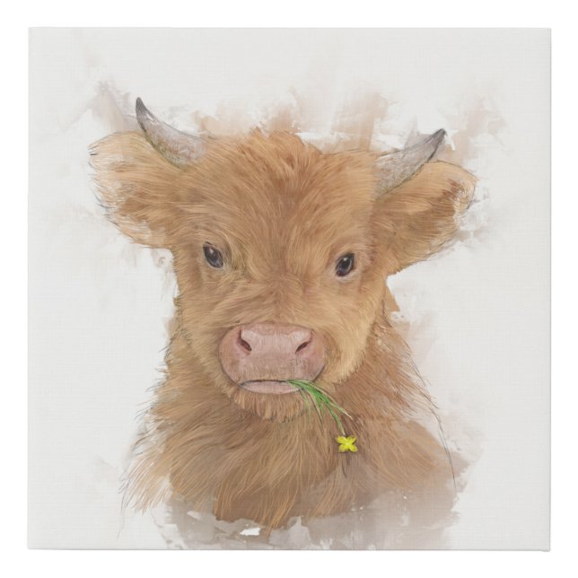 Highland Cow Calf Portrait Faux Canvas Print (Front)