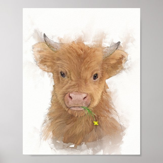 Highland Cow Calf Portrait Poster (Front)
