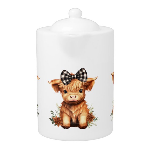 Highland Cow Calf  Teapot (Front)