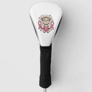 Highland Cow Cancer Awareness Ribbon Cute Calf Des Golf Head Cover