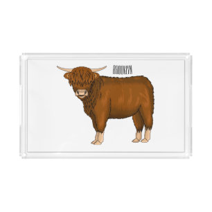 Highland cow cartoon illustration acrylic tray