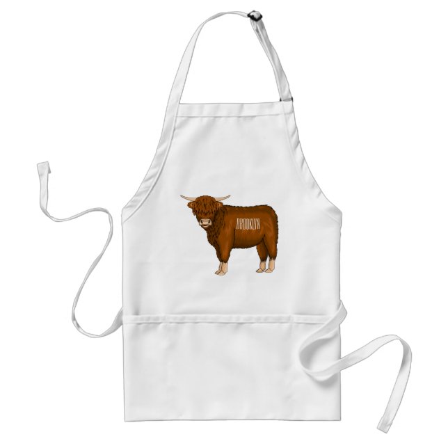 Highland cow cartoon illustration adult apron (Front)