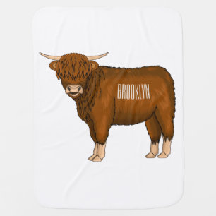Highland cow cartoon illustration baby blanket
