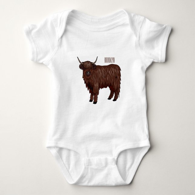 Highland cow cartoon illustration  baby bodysuit (Front)