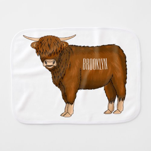 Highland cow cartoon illustration baby burp cloth