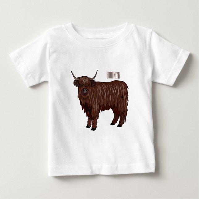 Highland cow cartoon illustration  baby T-Shirt (Front)