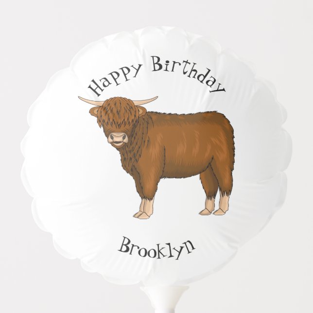 Highland cow cartoon illustration  balloon (Front)