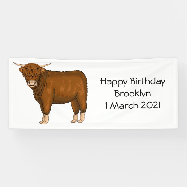 Highland cow cartoon illustration banner (Horizontal)
