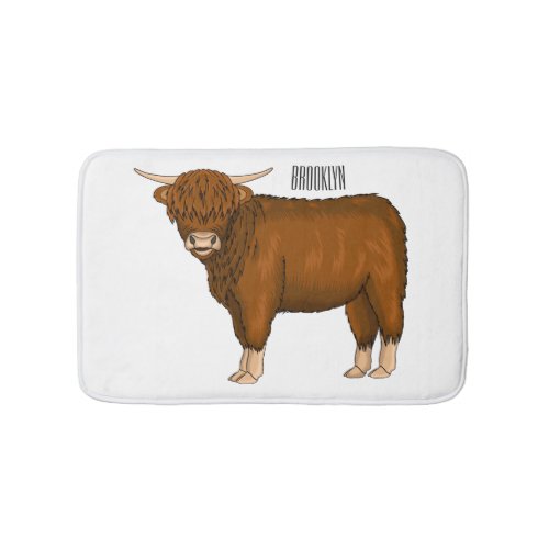 Highland cow cartoon illustration bath mat