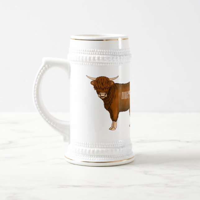 Highland cow cartoon illustration beer stein (Left)