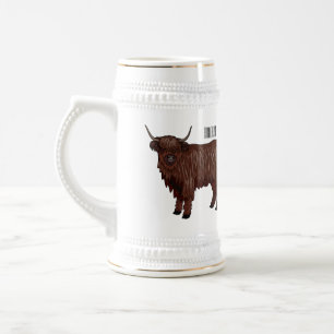 Highland cow cartoon illustration beer stein