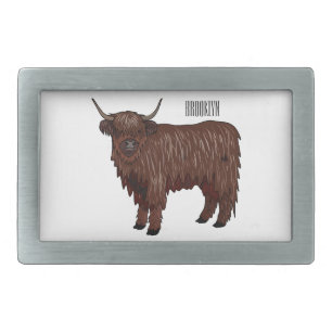 Highland cow cartoon illustration  belt buckle