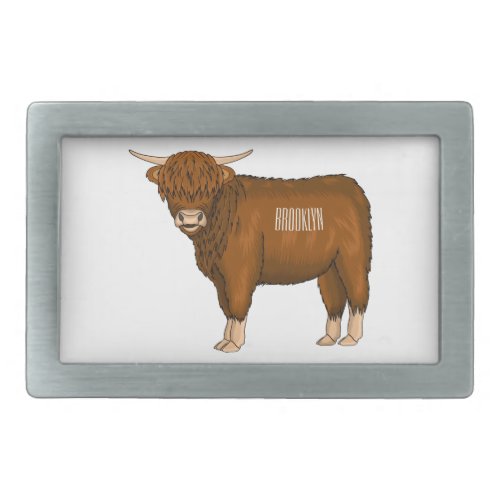 Highland cow cartoon illustration  belt buckle