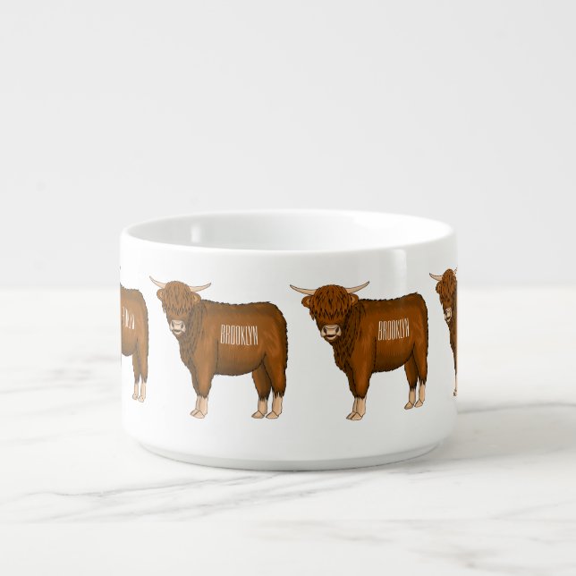 Highland cow cartoon illustration  bowl (Center)