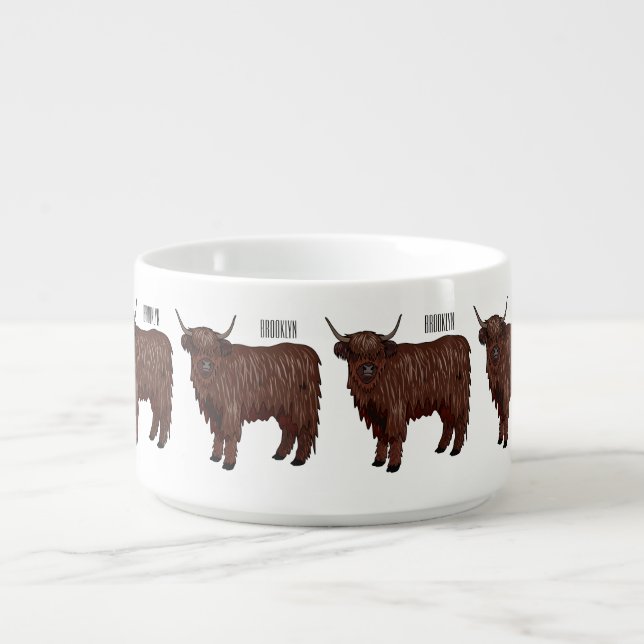 Highland cow cartoon illustration  bowl (Center)