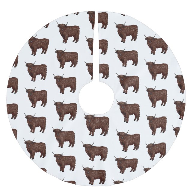Highland cow cartoon illustration  brushed polyester tree skirt (Front)