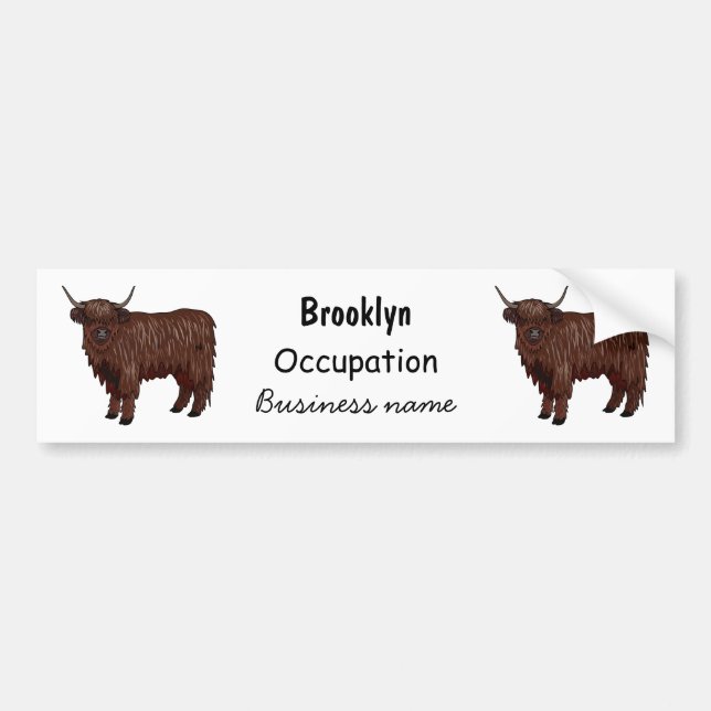Highland cow cartoon illustration bumper sticker (Front)