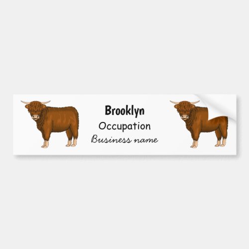 Highland cow cartoon illustration bumper sticker