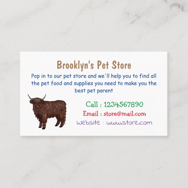 Highland cow cartoon illustration business card (Front)
